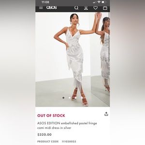 ASOS EDITION embellished pastel fringe cami midi dress in silver